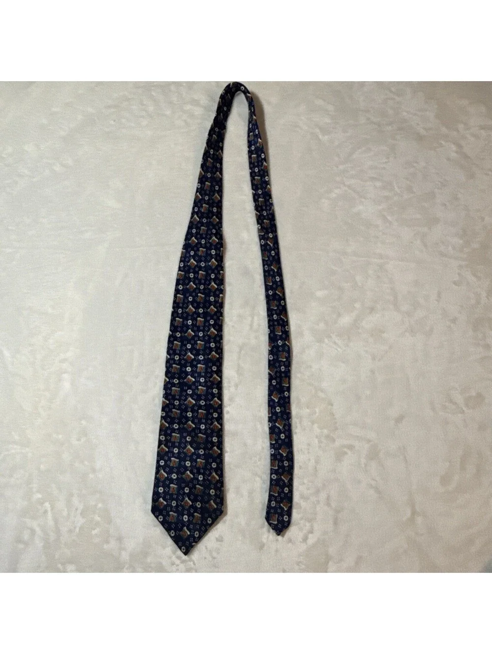 Christian Dior Necktie Mens OS Blue Excellent Silk Medallion Geometric 58” Tie